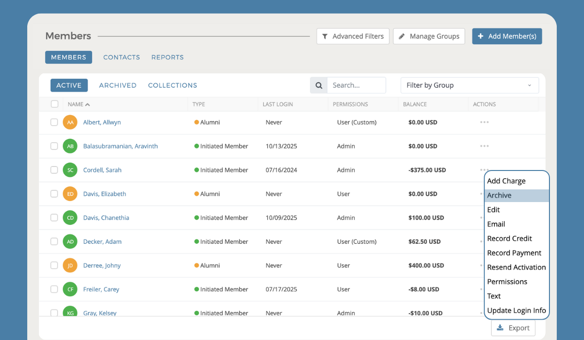 Archiving Members and Contacts