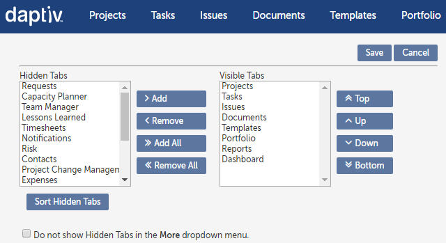 Changepoint PPM (Daptiv): Global Tab Configuration