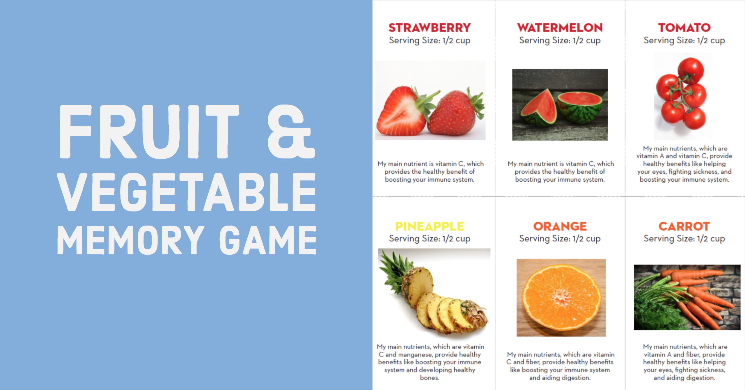 Materials: Fruit & Vegetable Memory Game