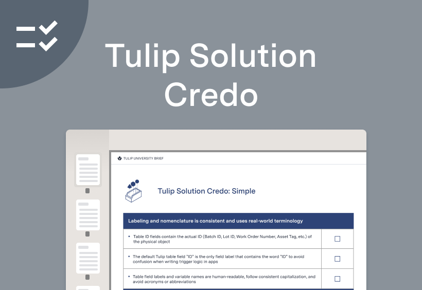 Tulip Solution Credo Checklists