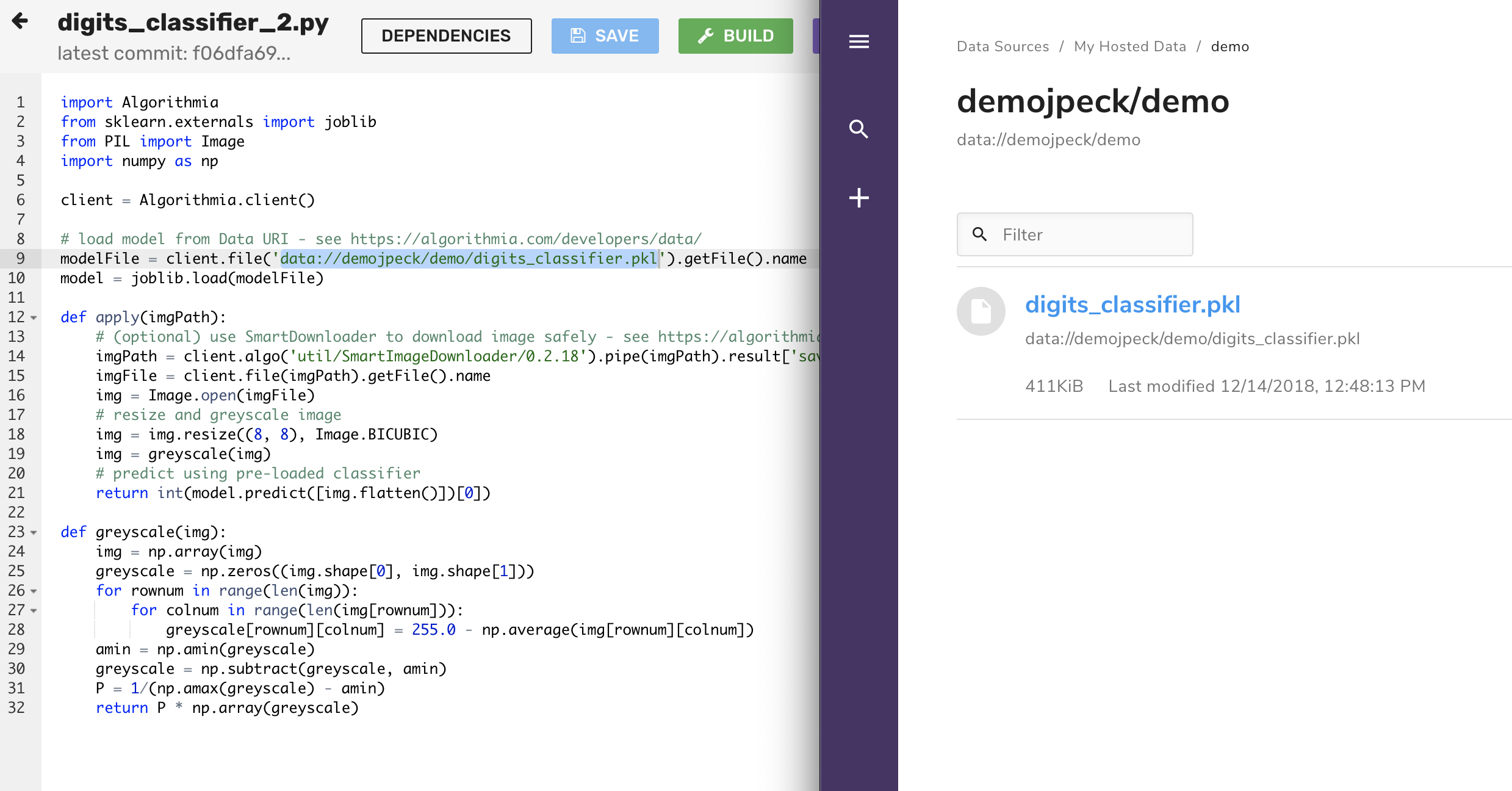 Using Hosted Data in your Algorithm