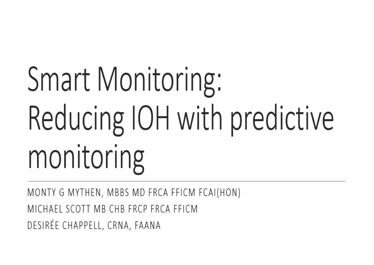 Anesthesiology 2022 Symposia Smart Monitoring Reducing IOH with